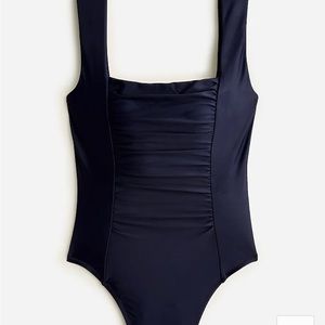 J. Crew Ruched Square Neck One Piece Swimsuit, Black